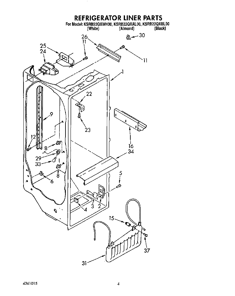 REFRIGERATOR LINER Diagram and Parts List for KSRB22QXBL00  KitchenAid Refrigerator