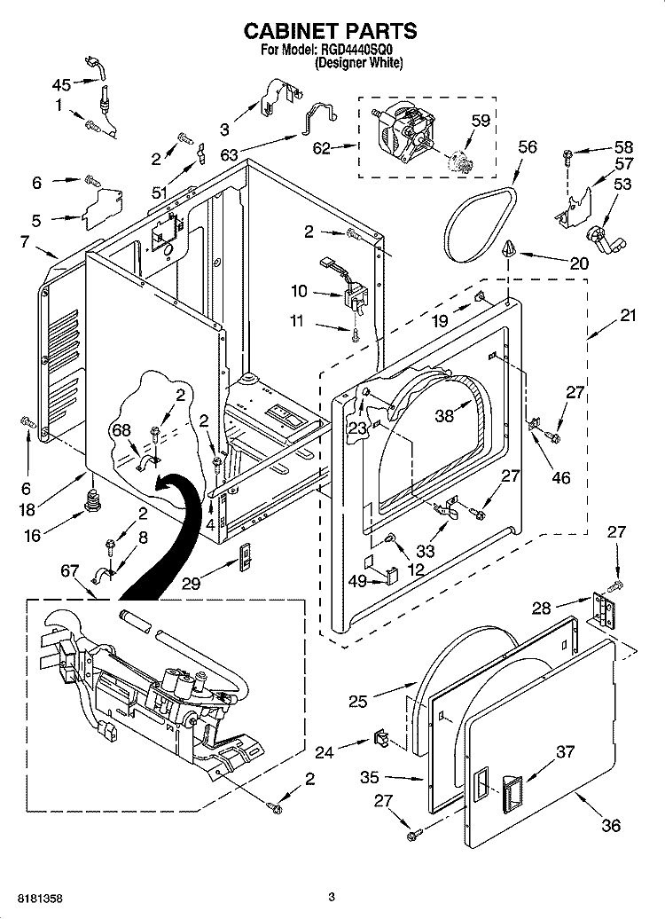 CABINET PARTS Diagram and Parts List for RGD4440SQ0  Roper Dryer
