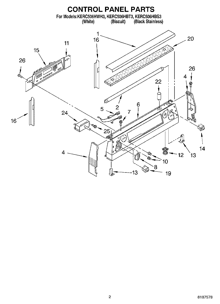 CONTROL PANEL PARTS Diagram and Parts List for KERC506HBT3  KitchenAid Range