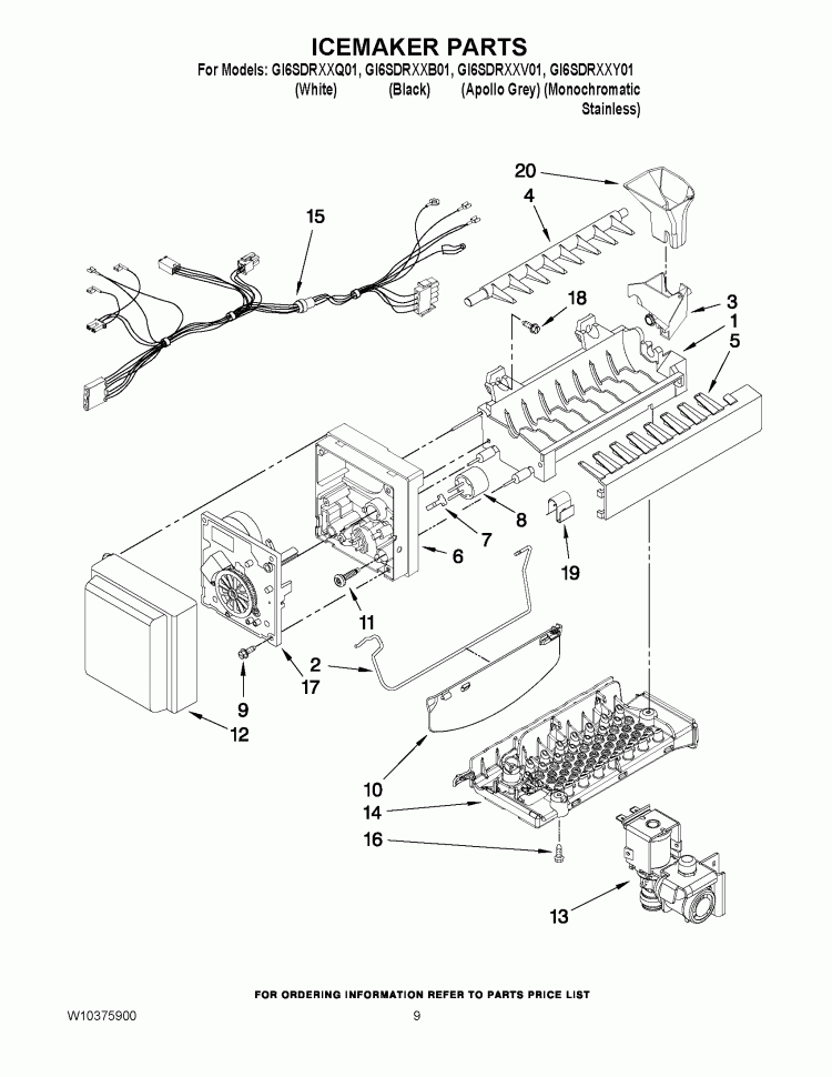 ICEMAKER PARTS Diagram and Parts List for GI6SDRXXB01  Whirlpool Refrigerator