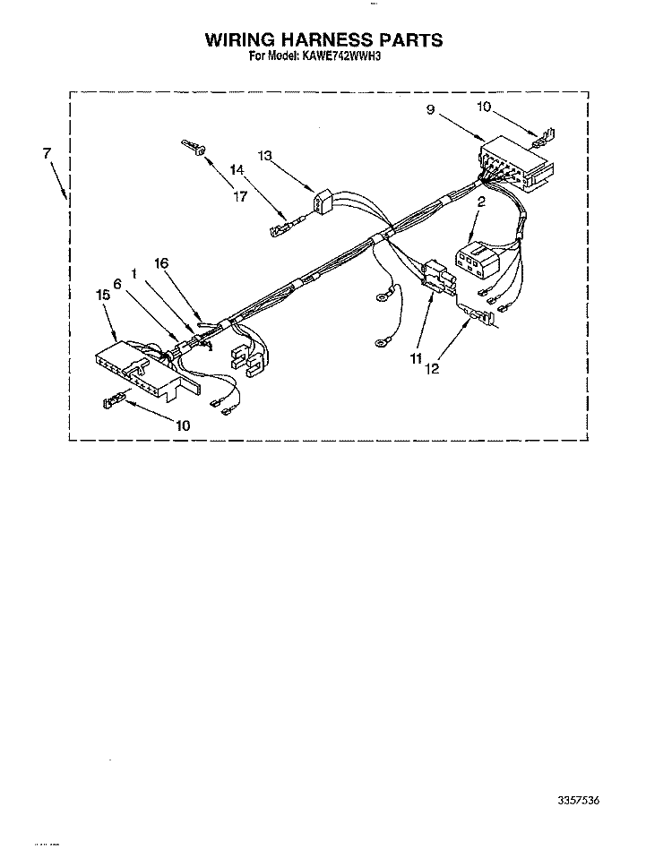 WIRING HARNESS Diagram and Parts List for KAWE742WAL3  KitchenAid Washer