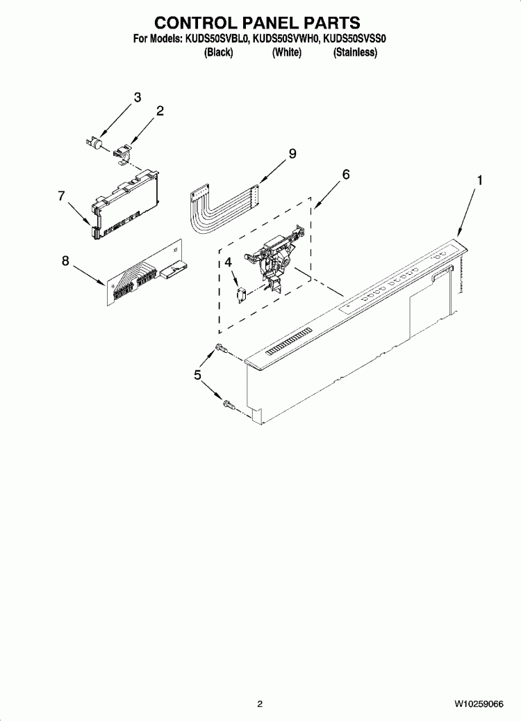 CONTROL PANEL PARTS Diagram and Parts List for KUDS50SVBL0  KitchenAid Dishwasher