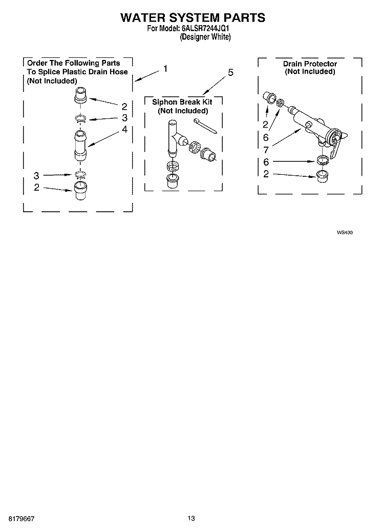 WATER SYSTEM PARTS Diagram and Parts List for 6ALSR7244JQ1  Whirlpool Washer