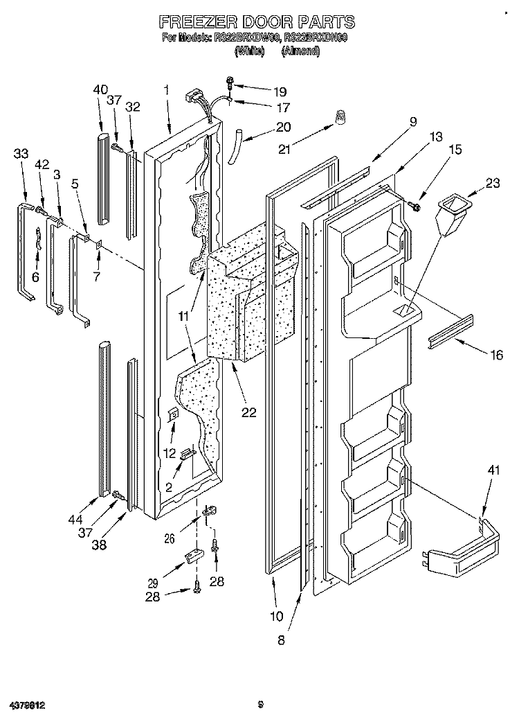 FREEZER DOOR Diagram and Parts List for RS22BRXDN00  Roper Refrigerator
