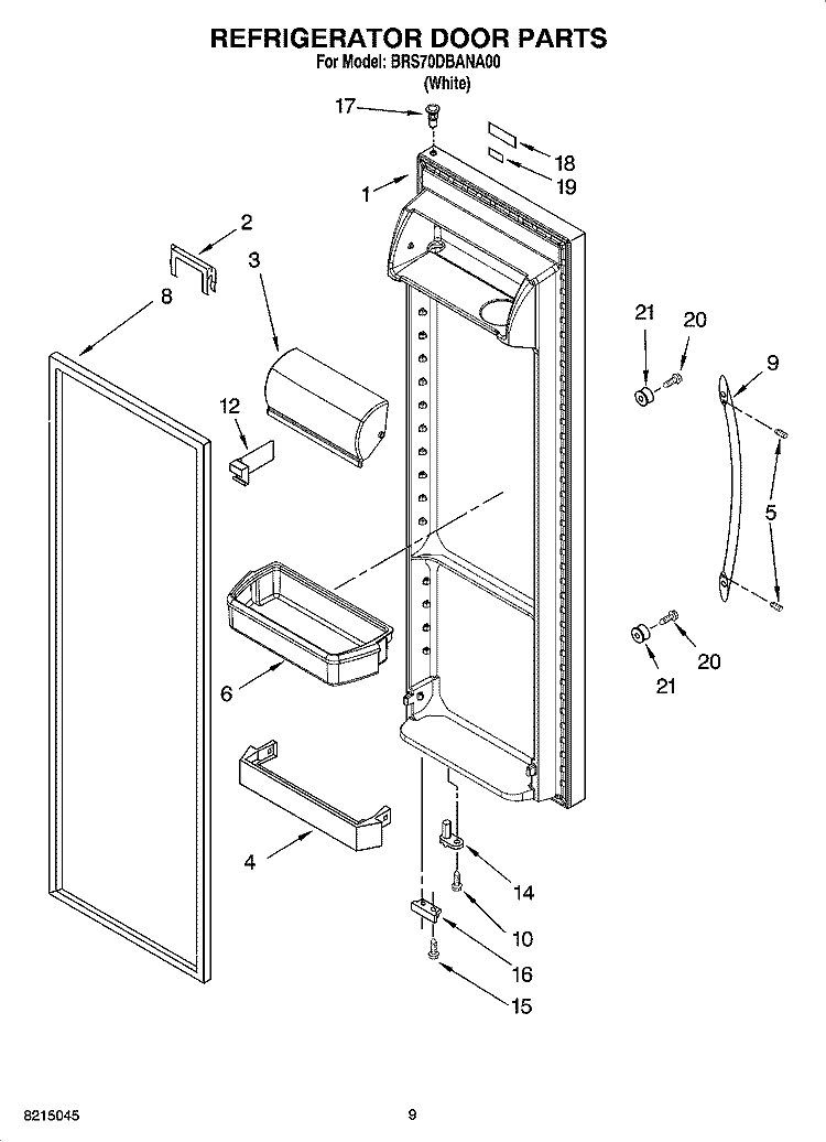 REFRIGERATOR DOOR PARTS Diagram and Parts List for BRS70DBANA00  Whirlpool Refrigerator