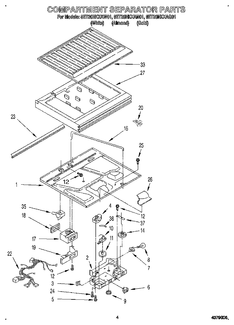 COMPARTMENT SEPARATOR Diagram and Parts List for 8ET20NKXAN01  Whirlpool Refrigerator