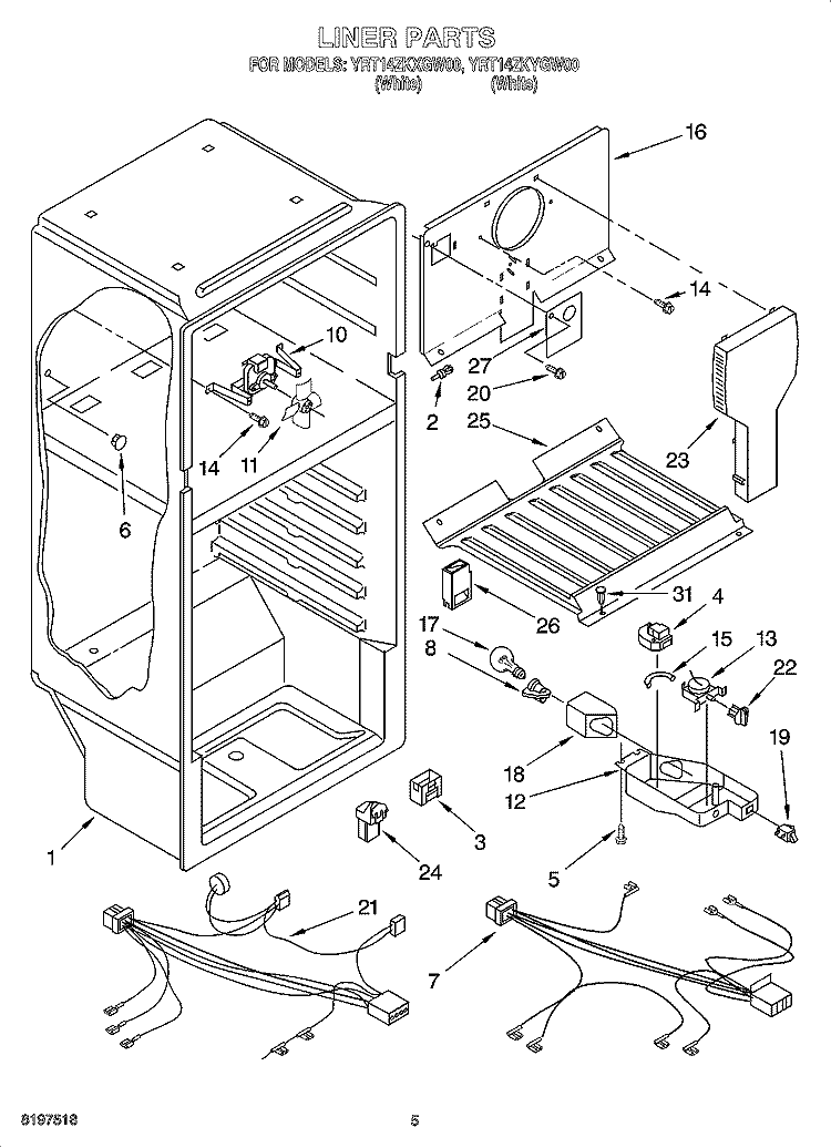 LINER PARTS Diagram and Parts List for YRT14ZKXGW00  Roper Refrigerator