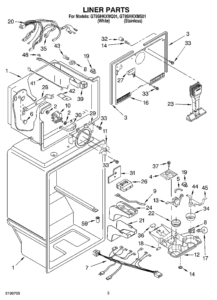 LINER PARTS Diagram and Parts List for GT9SHKXMS01  Whirlpool Refrigerator
