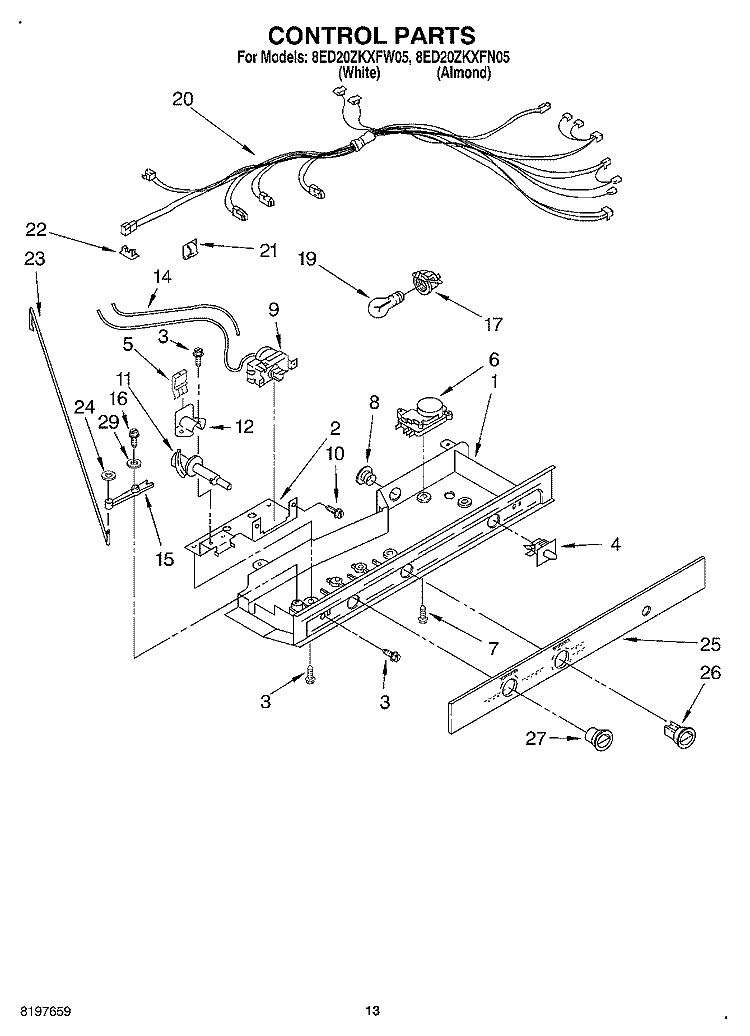 CONTROL, OPTIONAL Diagram and Parts List for 8ED20ZKXFW05  Whirlpool Refrigerator