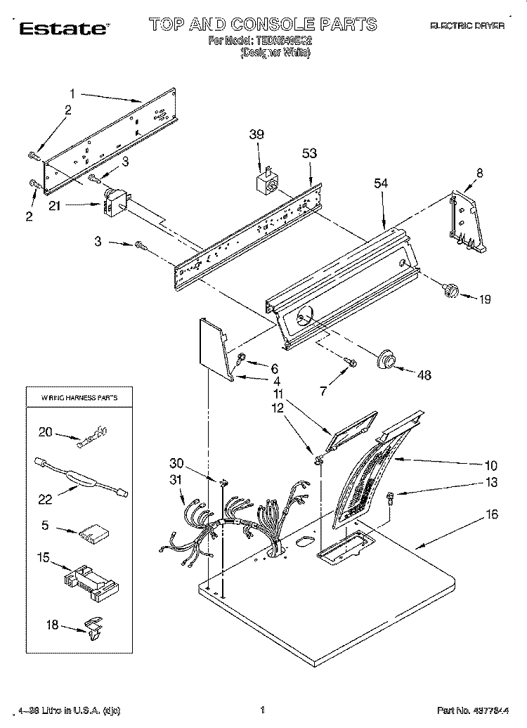 SECTION Diagram and Parts List for TEDX640EQ2  Estate Dryer