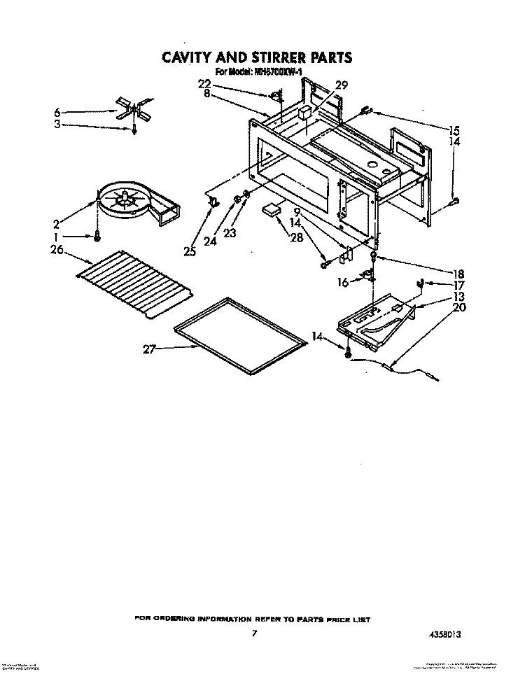 CAVITY AND STIRRER Diagram and Parts List for MH6700XW1  Whirlpool Microwave
