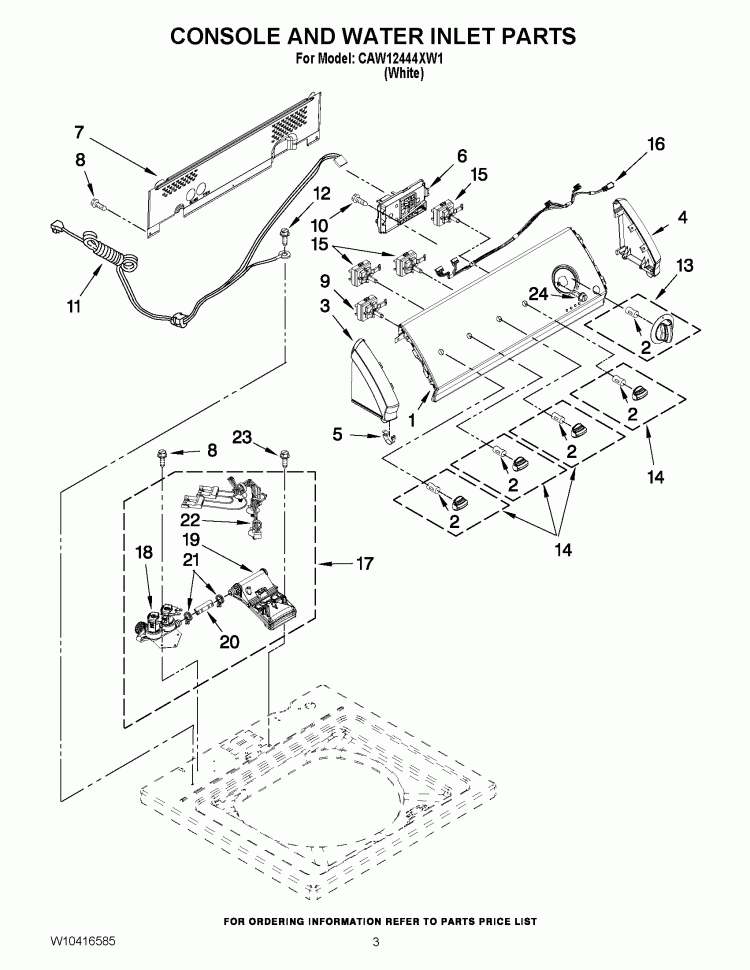 CONSOLE AND WATER INLET PARTS Diagram and Parts List for CAW12444XW1  Whirlpool Washer