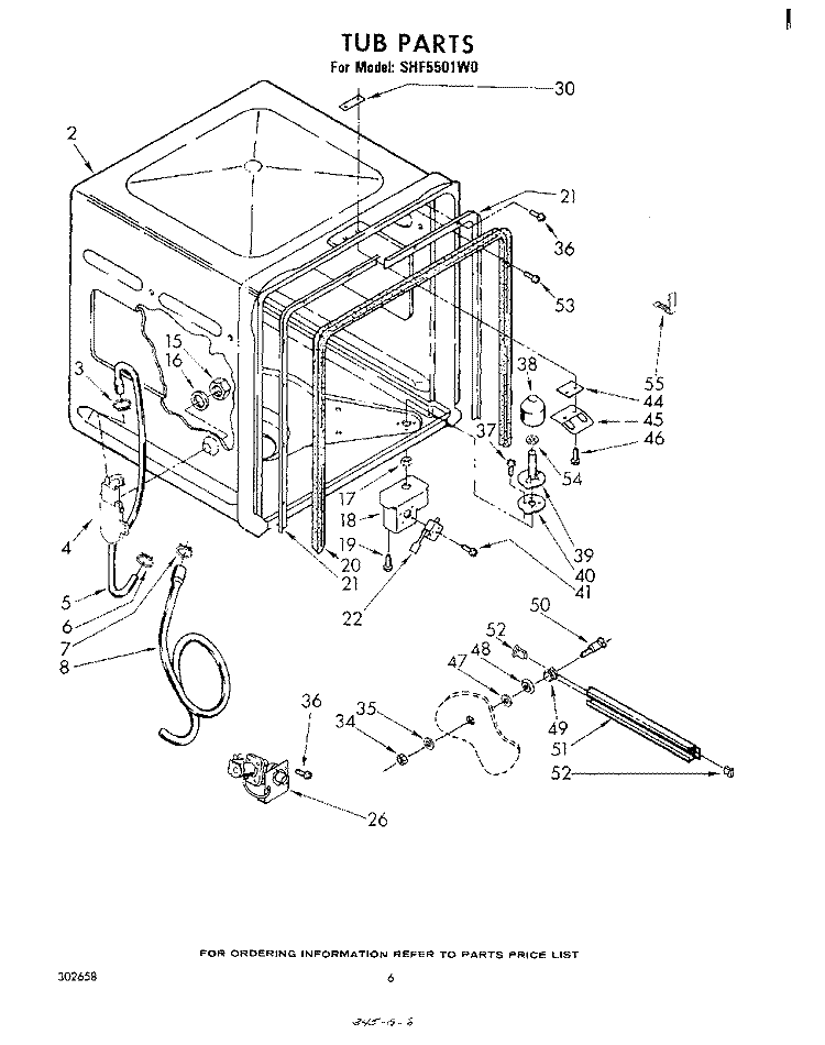 TUB, LIT/OPTIONAL Diagram and Parts List for SHF5501W0  Whirlpool Dishwasher