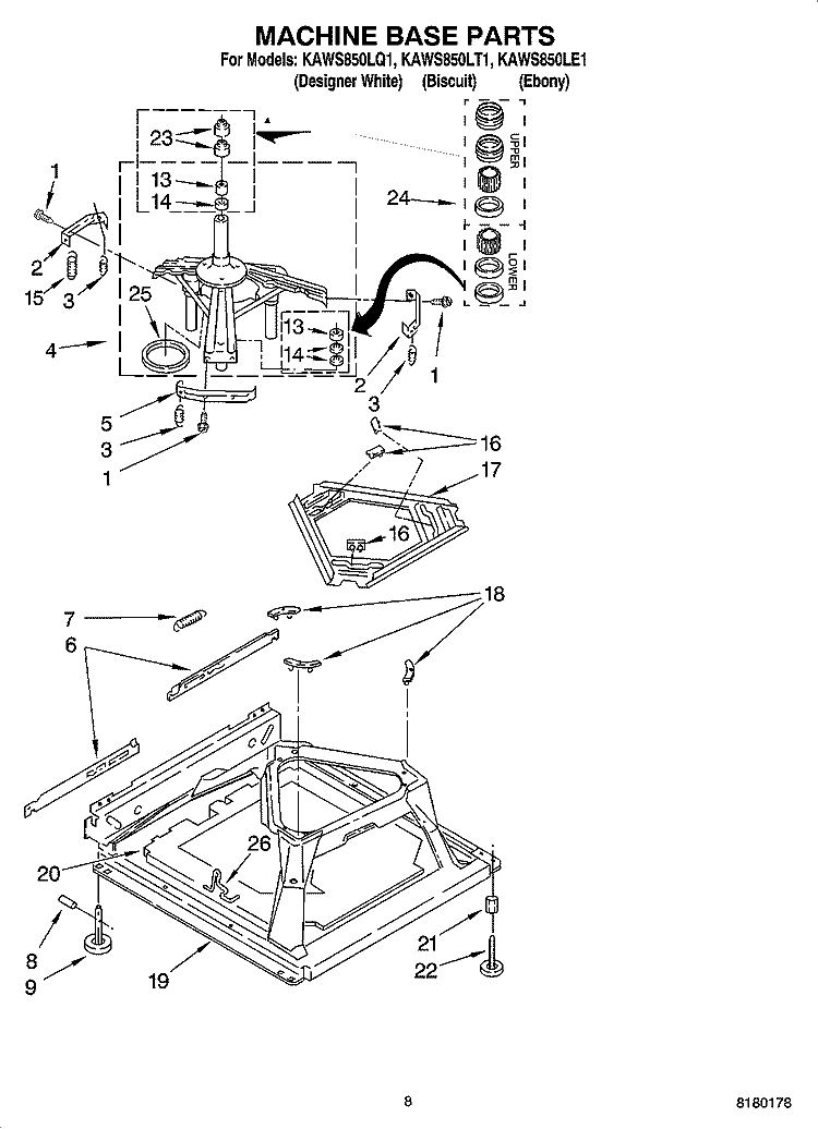 MACHINE BASE PARTS Diagram and Parts List for KAWS850LQ1  KitchenAid Washer