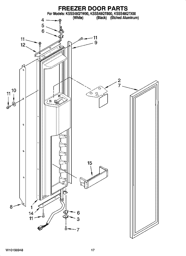 FREEZER DOOR PARTS Diagram and Parts List for KSSS48QTX00  KitchenAid Refrigerator