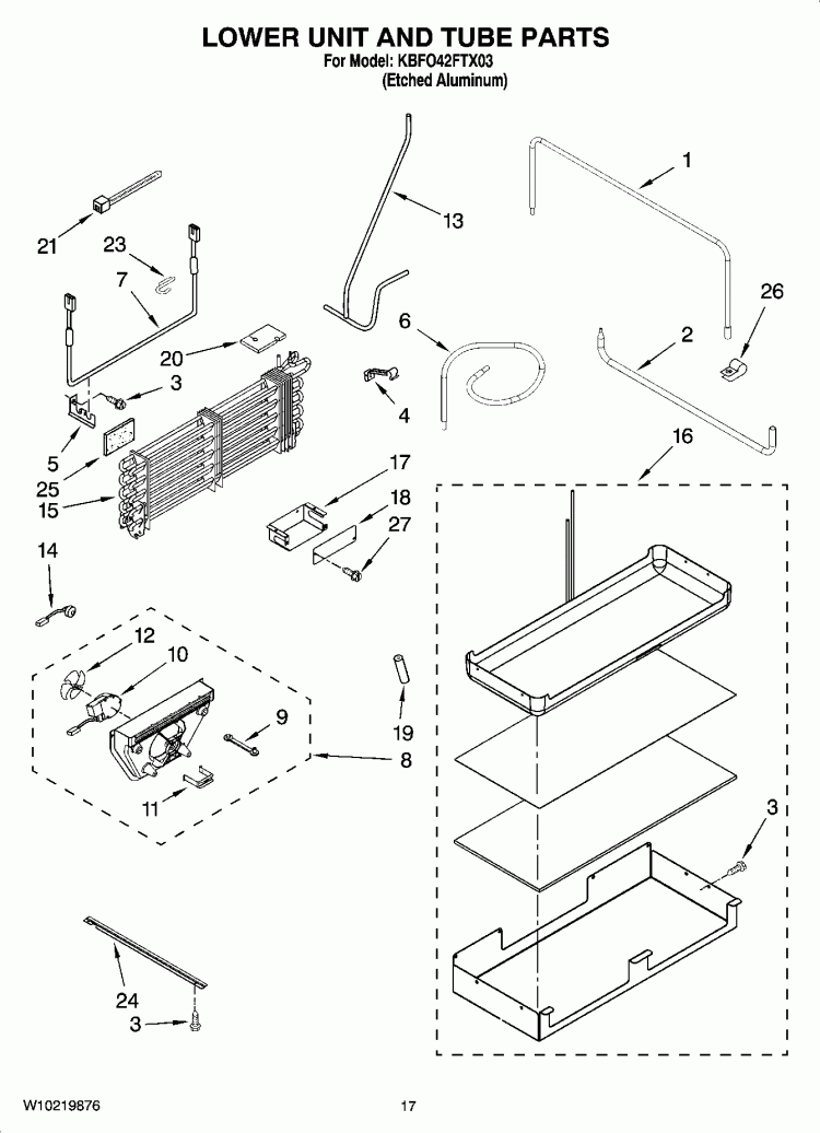 LOWER UNIT AND TUBE PARTS Diagram and Parts List for KBFO42FTX03  KitchenAid Refrigerator
