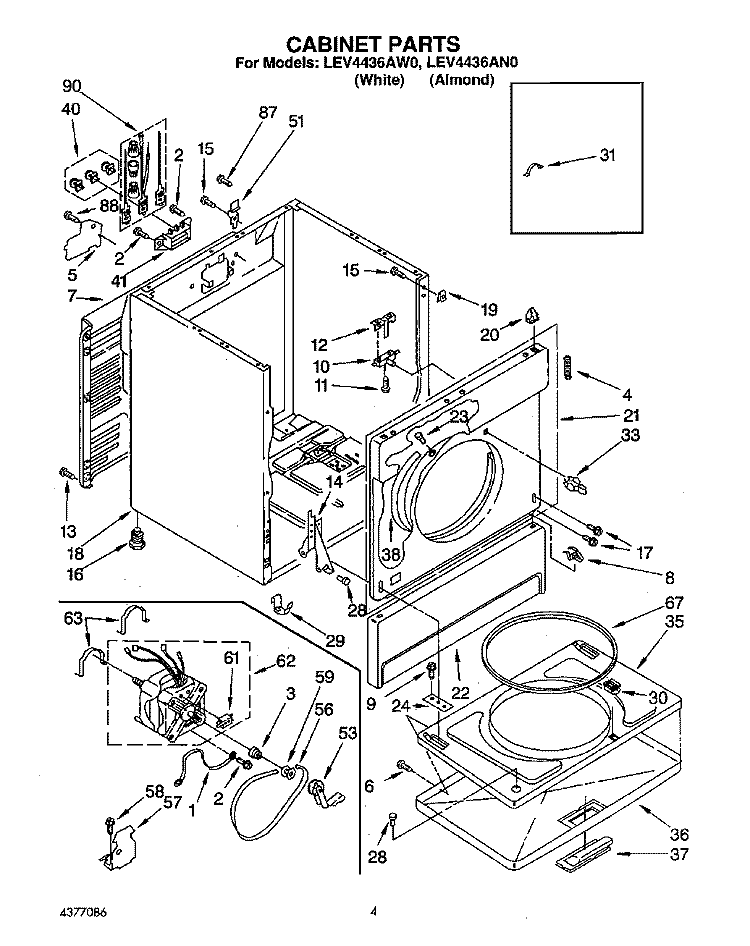SECTION Diagram and Parts List for LEV4436AW0  Whirlpool Dryer