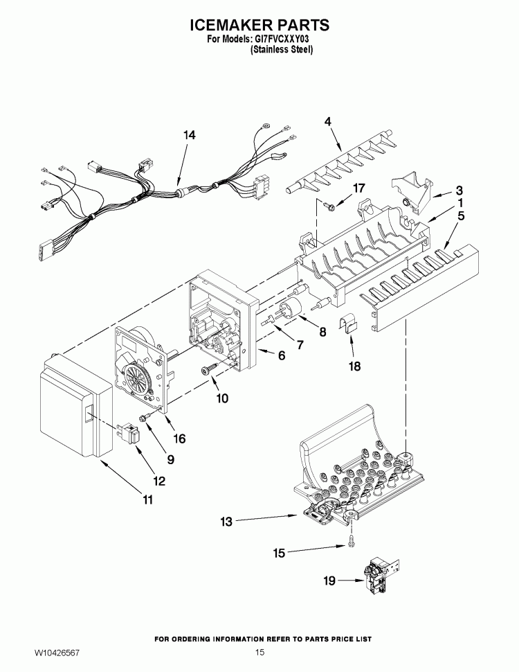 ICEMAKER PARTS Diagram and Parts List for GI7FVCXXY03  Whirlpool Refrigerator