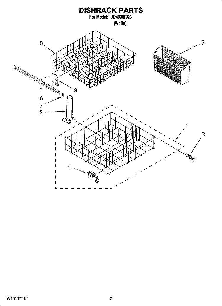 DISHRACK PARTS, OPTIONAL PARTS (NOT INCLUDED) Diagram and Parts List for IUD4000RQ3  Whirlpool Dishwasher