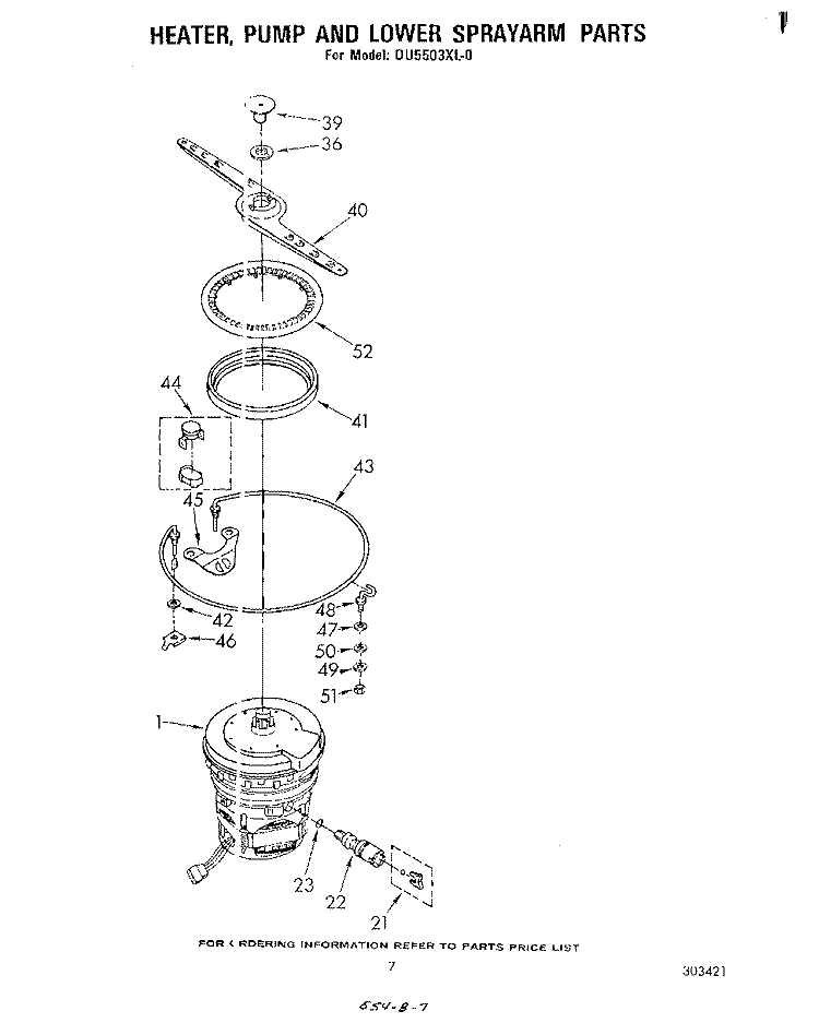 HEATER, PUMP AND LOWER SPRAYARM Diagram and Parts List for DU5503XL0  Whirlpool Dishwasher
