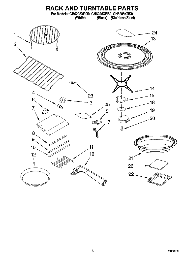 RACK AND TURNTABLE PARTS Diagram and Parts List for GH6208XRS0  Whirlpool Microwave