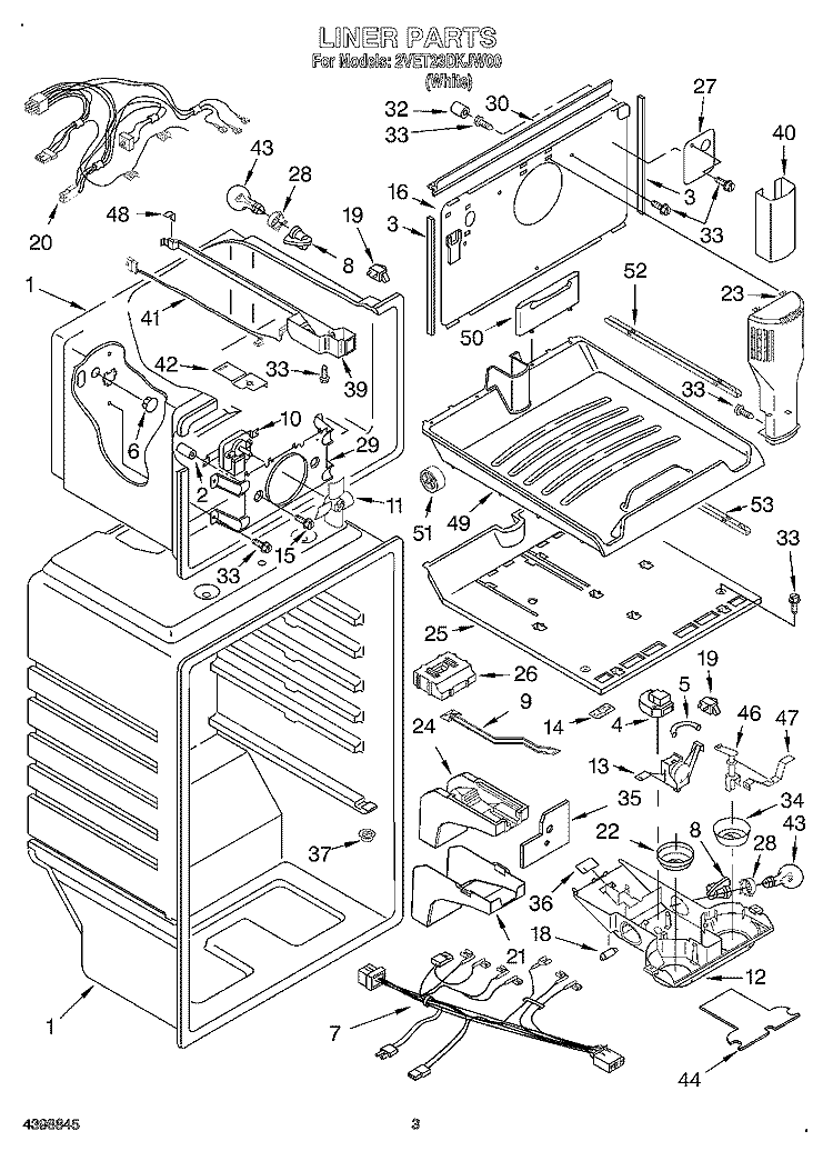 LINER Diagram and Parts List for 2VET23DKJW00  Whirlpool Refrigerator