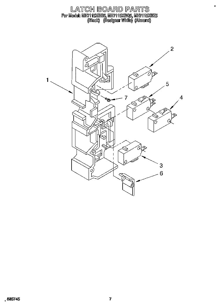 LATCH BOARD Diagram and Parts List for MH7115XBZ5  Whirlpool Microwave