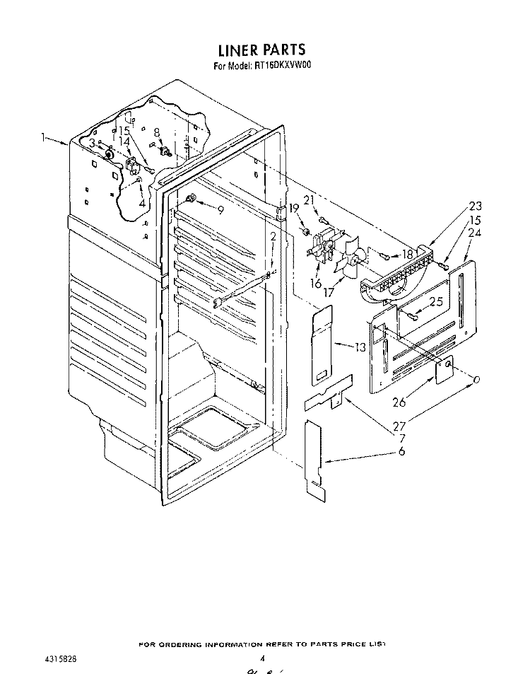 LINER Diagram and Parts List for RT16DKXVW00  Roper Refrigerator