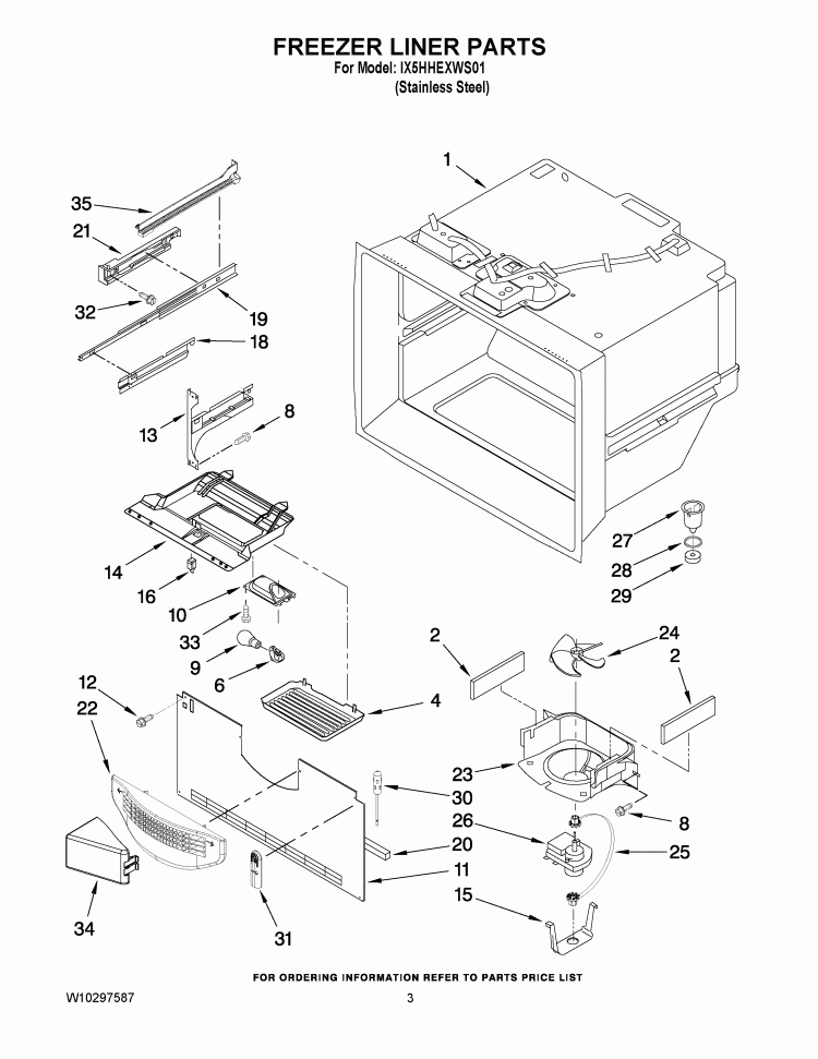 FREEZER LINER PARTS Diagram and Parts List for IX5HHEXWS01  Whirlpool Refrigerator