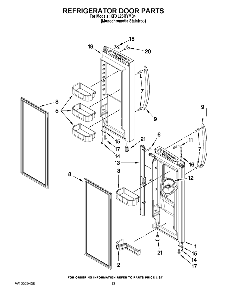 REFRIGERATOR DOOR PARTS Diagram and Parts List for KFXL25RYMS4  KitchenAid Refrigerator