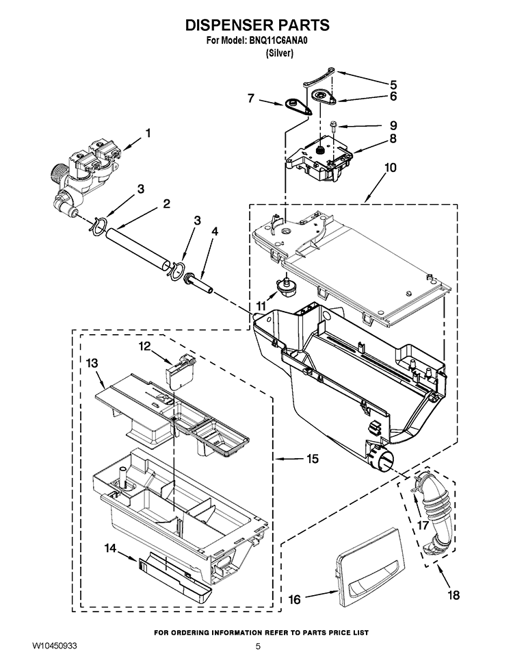 DISPENSER PARTS Diagram and Parts List for BNQ11C6ANA0  Whirlpool Washer