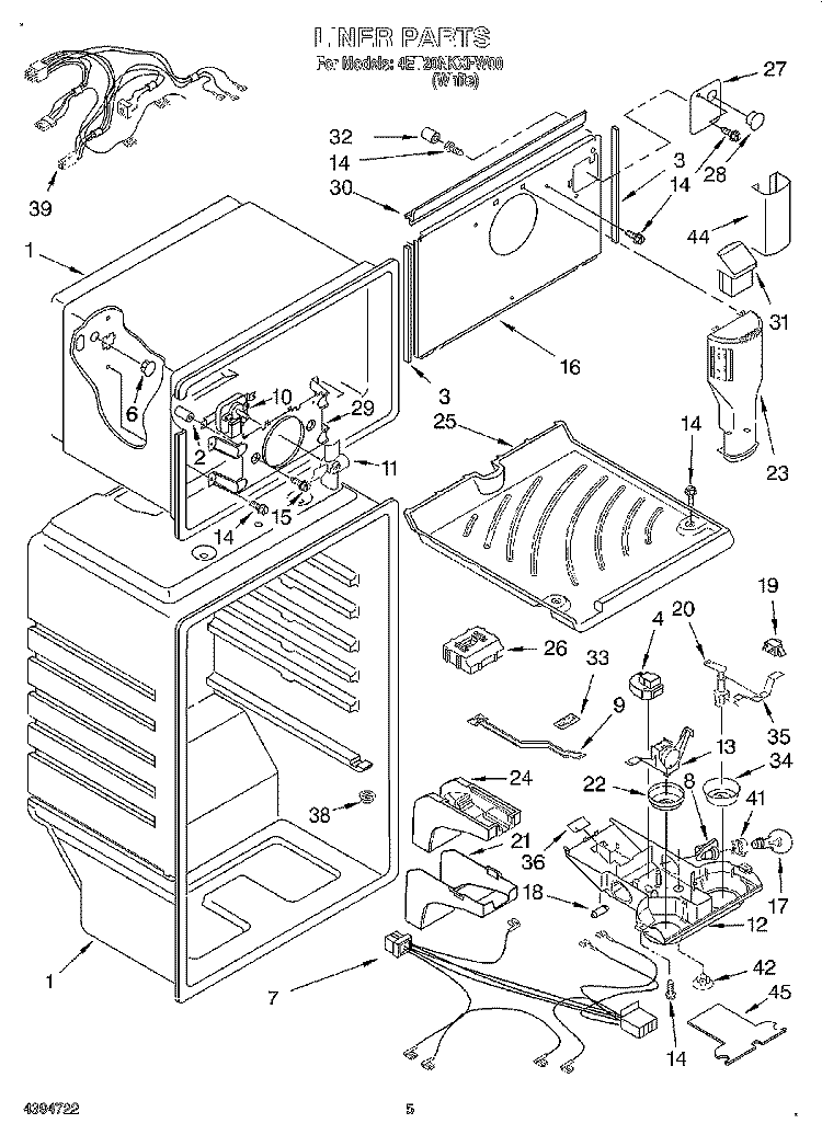 LINER Diagram and Parts List for 4ET20NKXFW00  Whirlpool Refrigerator