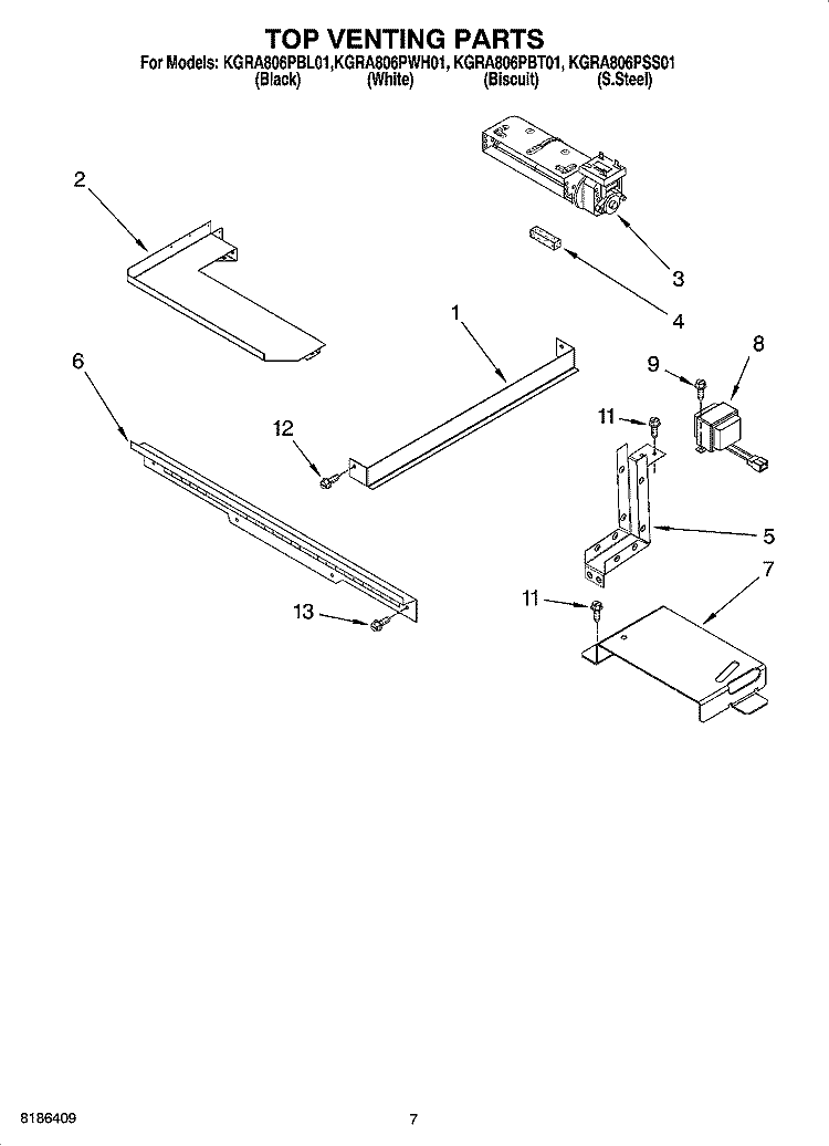 TOP VENTING PARTS Diagram and Parts List for KGRA806PSS01  KitchenAid Range