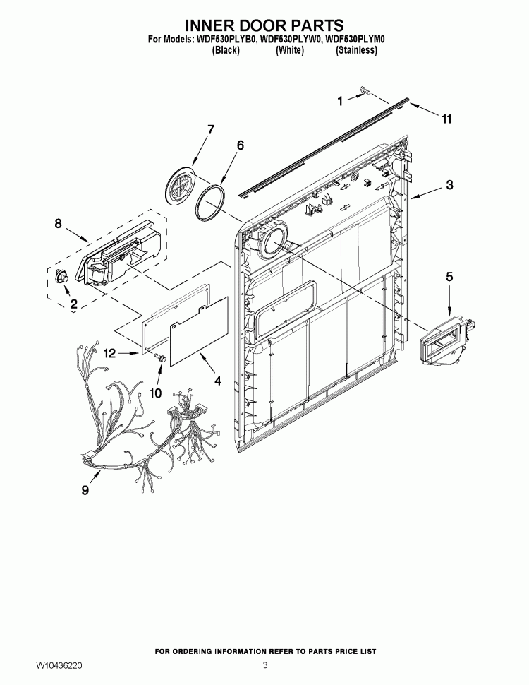 INNER DOOR PARTS Diagram and Parts List for WDF530PLYB0  Whirlpool Dishwasher