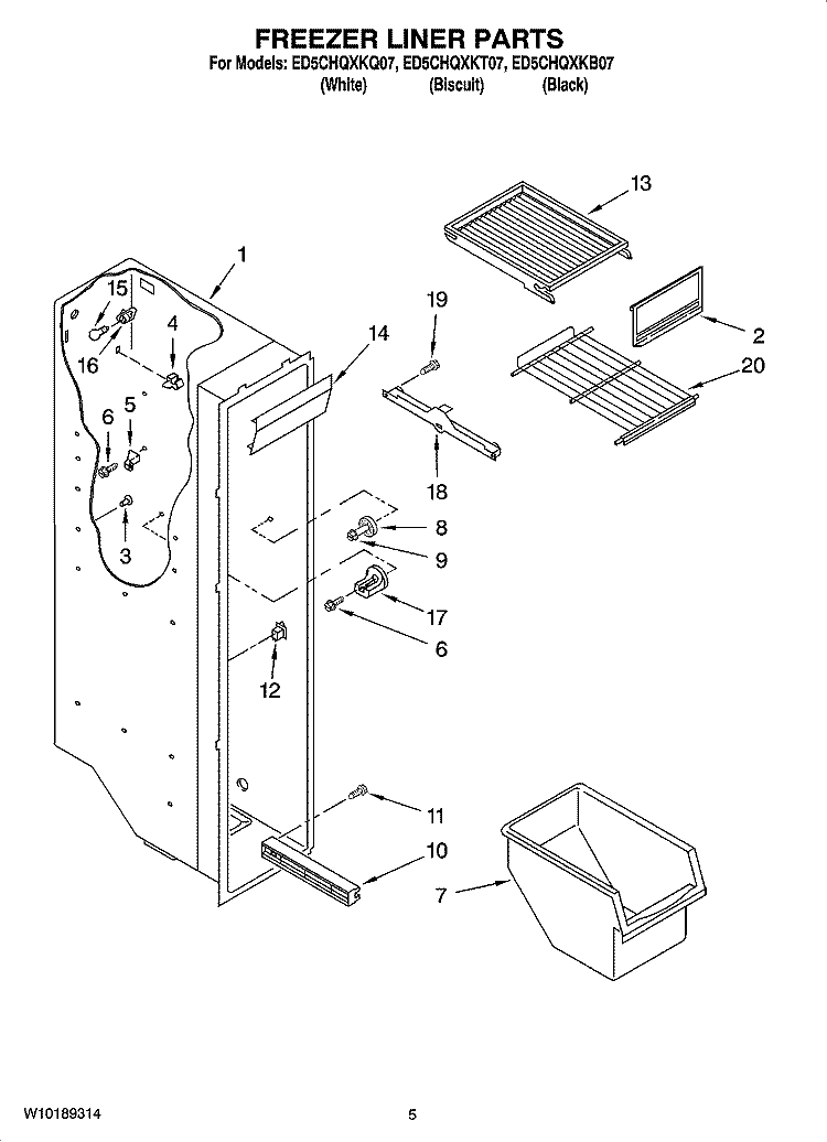 FREEZER LINER PARTS Diagram and Parts List for ED5CHQXKT07  Whirlpool Refrigerator
