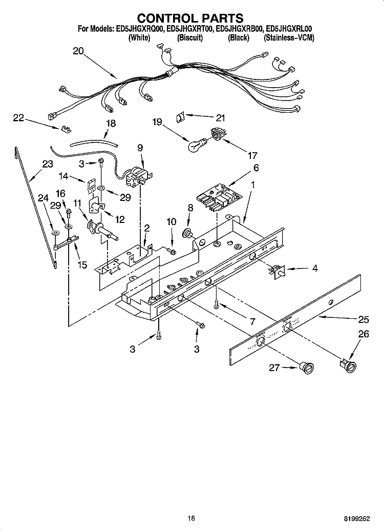 CONTROL PARTS Diagram and Parts List for ED5JHGXRB00  Whirlpool Refrigerator