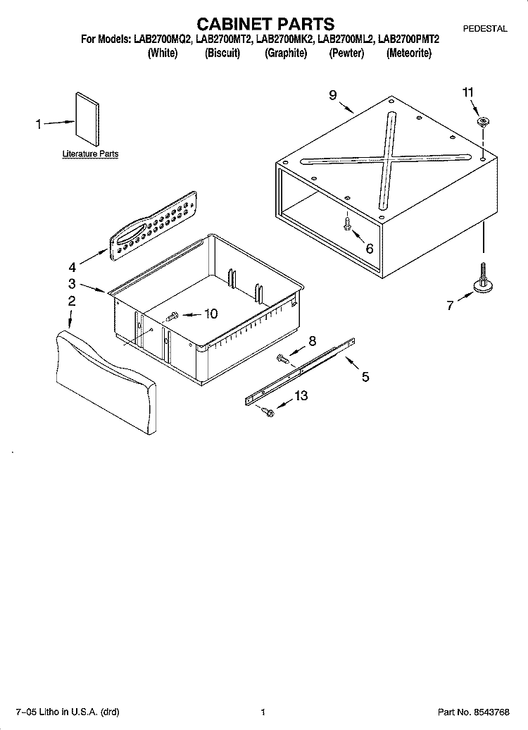 CABINET PARTS Diagram and Parts List for LAB2700MK2  Whirlpool Laundry Accessories