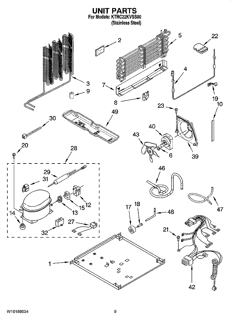 UNIT PARTS Diagram and Parts List for KTRC22KVSS00  KitchenAid Refrigerator