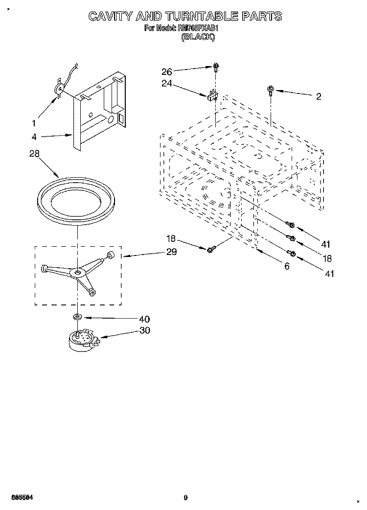 CAVITY AND TURNTABLE Diagram and Parts List for RM765PXAB1  Whirlpool Wall Oven