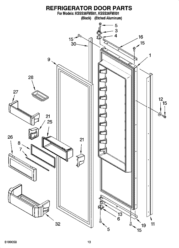 REFRIGERATOR DOOR PARTS Diagram and Parts List for KSSS36FMB01  KitchenAid Refrigerator
