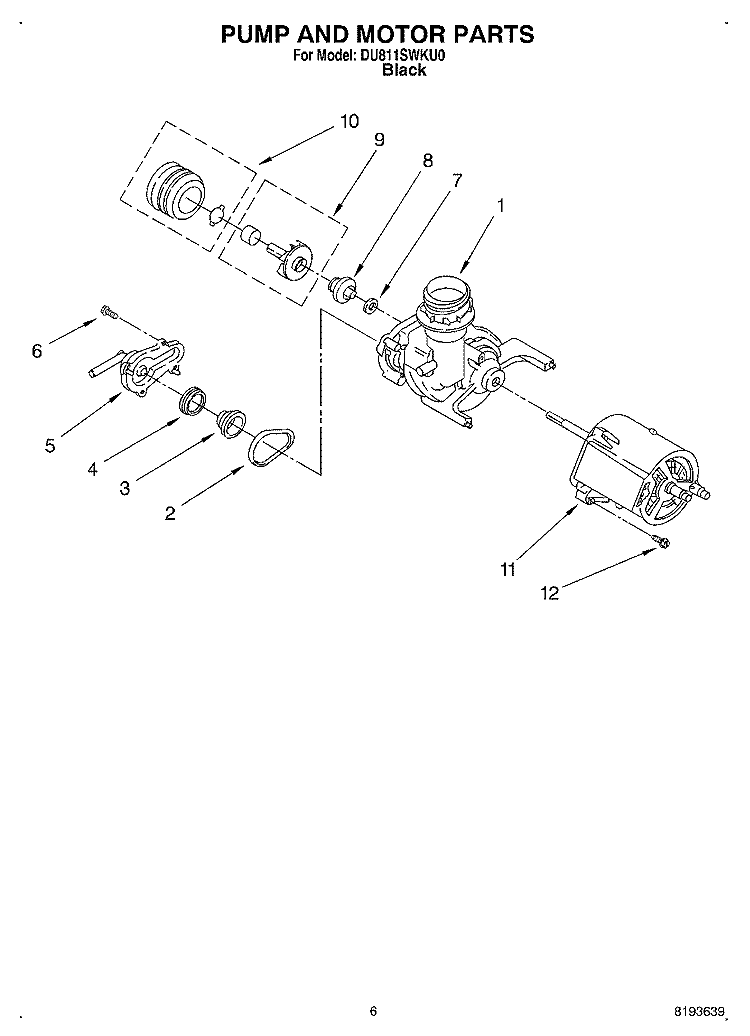 PUMP AND MOTOR Diagram and Parts List for DU811SWKU0  Whirlpool Dishwasher