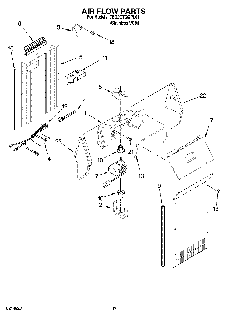 AIR FLOW PARTS Diagram and Parts List for 7ED2GTQXPL01  Whirlpool Refrigerator