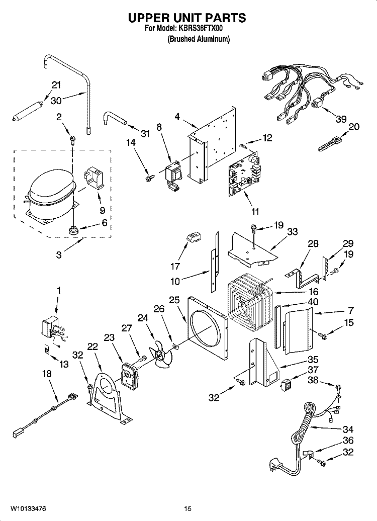 UPPER UNIT PARTS Diagram and Parts List for KBRS36FTX00  KitchenAid Refrigerator