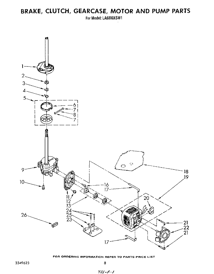 BRAKE, CLUTCH, GEARCASE, MOTOR AND PUMP Diagram and Parts List for LA6800XSN1  Whirlpool Washer