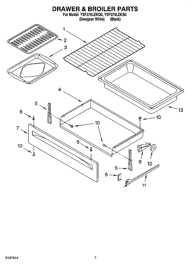 DRAWER & BROILER PARTS Diagram and Parts List for YSF379LEKB0  Whirlpool Range