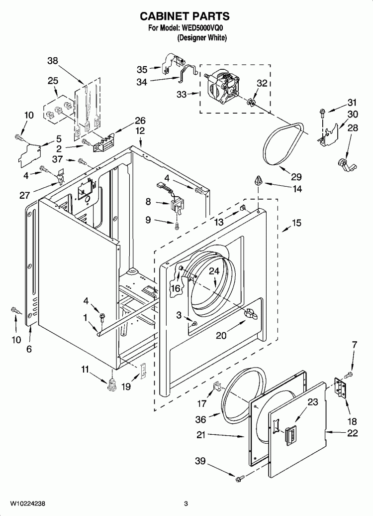 CABINET PARTS Diagram and Parts List for WED5000VQ0  Whirlpool Dryer