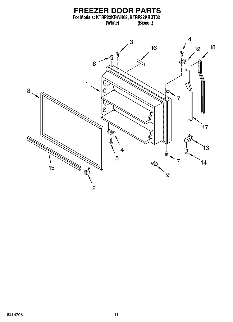 FREEZER DOOR PARTS, OPTIONAL PARTS Diagram and Parts List for KTRP22KRWH02  KitchenAid Refrigerator
