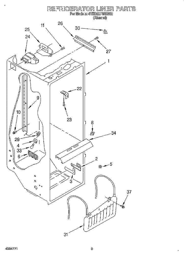 REFRIGERATOR LINER Diagram and Parts List for 4YED22PWDN02  Whirlpool Refrigerator