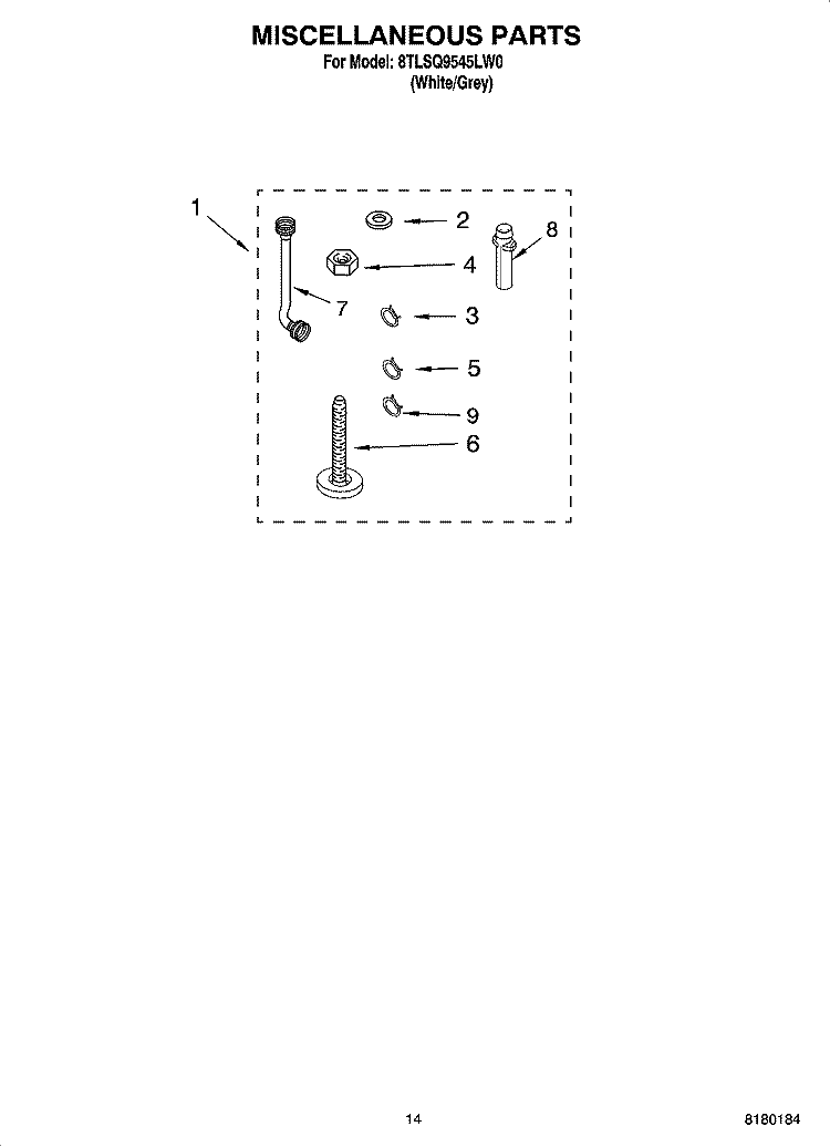 MISCELLANEOUS  PARTS, OPTIONAL PARTS (NOT INCLUDED) Diagram and Parts List for 8TLSQ9545LW0  Whirlpool Washer