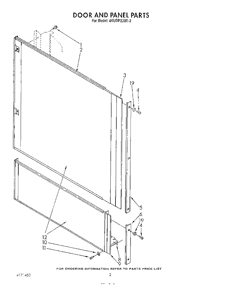 DOOR AND PANEL Diagram and Parts List for 4KUDP220T2  KitchenAid Dishwasher